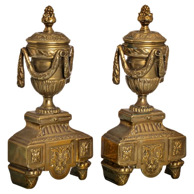 19th Century French Louis XVI Style Chenets, Set of 2 For Sale