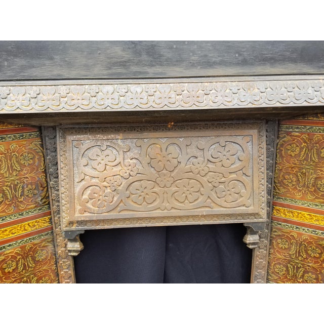 Late 19th Century Late 19th Century Victorian English Iron and Ceramic Tile Fireplace Insert For Sale - Image 5 of 8