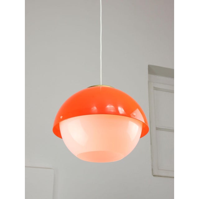 Italian Space Age Orange Acrylic Glass and Brass Pendant Lamp, 1970s For Sale - Image 16 of 16