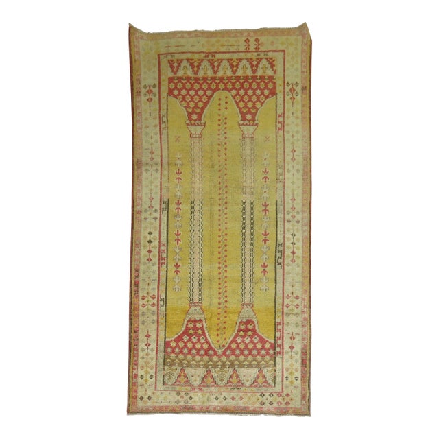 Early 20th Century Antique Turkish Yellow Prayer Scrolle Niche Rug For Sale
