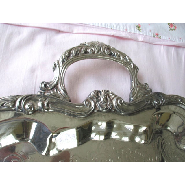1940s Vintage Huge Heavy Sheridan Silverplate Footed Butlers Serving Tray or Platter For Sale - Image 5 of 8