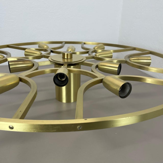 Large Brass Flush Mount in the style of Stilnovo, Italy, 1960s For Sale - Image 16 of 18