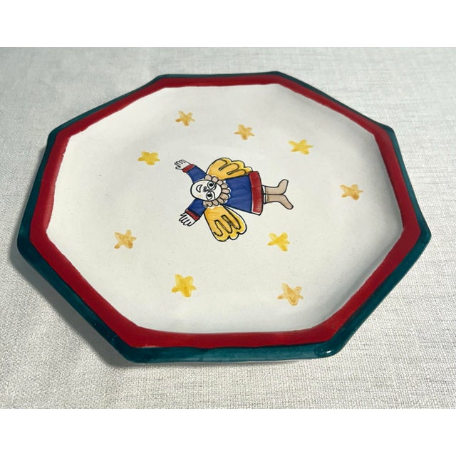 Mid-Century Modern MCM Italian DeSimone Octagonal Ceramic Hand Painted Angel Plate For Sale - Image 3 of 7