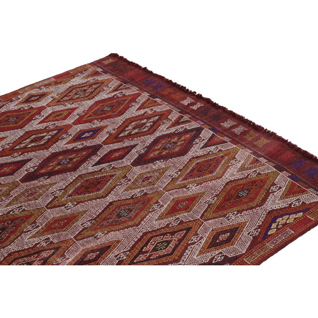 1950s Vintage Embroidered Kilim Rug in Red, Brown, Orange Tribal Pattern For Sale - Image 5 of 7