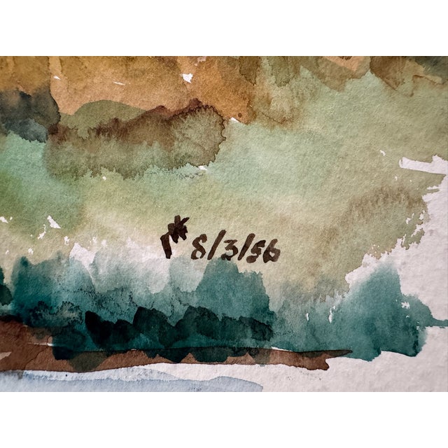 1950s Henry Emil Salloch Original Watercolor on Paper Rugged Desert Mesa, 1956. For Sale - Image 5 of 7