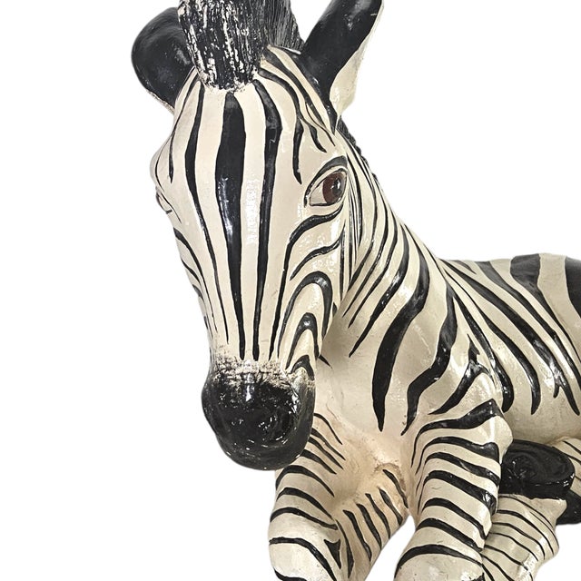 Ceramic Zebra Statue Figure Chalkware Palm Beach Regency Figurine 27" For Sale - Image 10 of 12