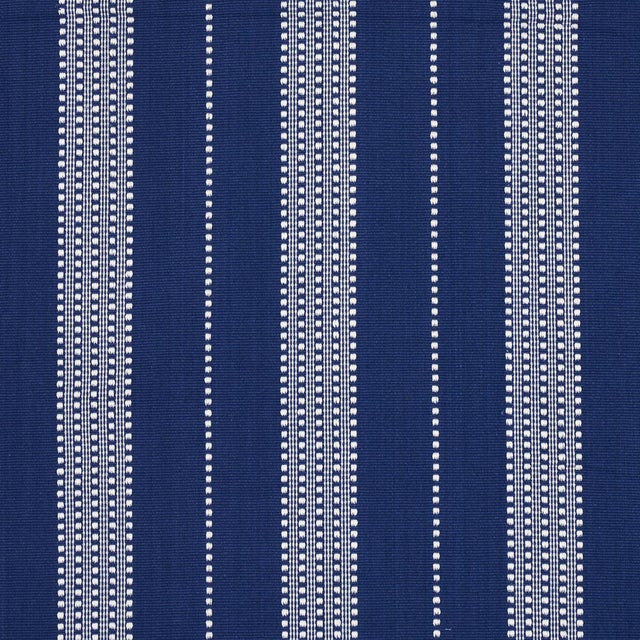 Sample - Schumacher Lubeck Stripe Fabric in Ivory on Blue For Sale