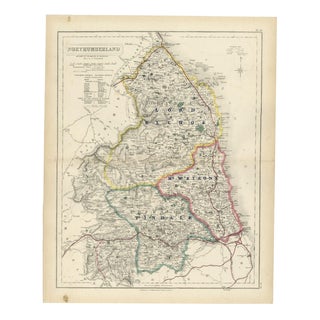 Antique Hobson Fox Hunting Map of Northumberland with Tynedale Hunt, 1870 For Sale
