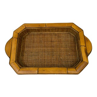 Vintage Large Bamboo and Wicker Tray For Sale