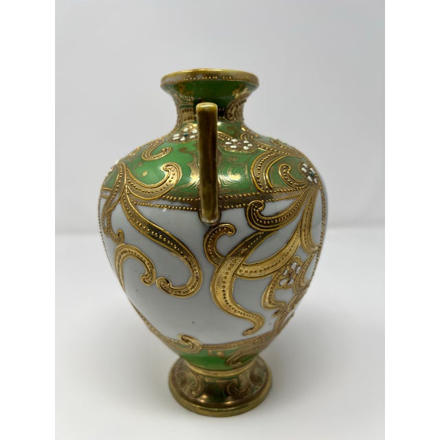 Antique Japanese Nippon Hand Painted Portrait Porcelain Vase With Moriage & Jeweled Decoration, Circa 1905 For Sale - Image 4 of 11