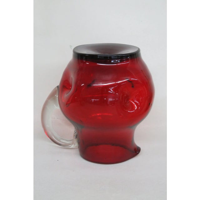 Late 20th Century Ruby Red Hand Blown Glass Dimpled Pinched Pitcher For Sale - Image 5 of 10