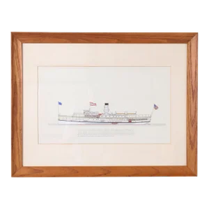 Marine Painting on Paper of a Great Lakes Steamship