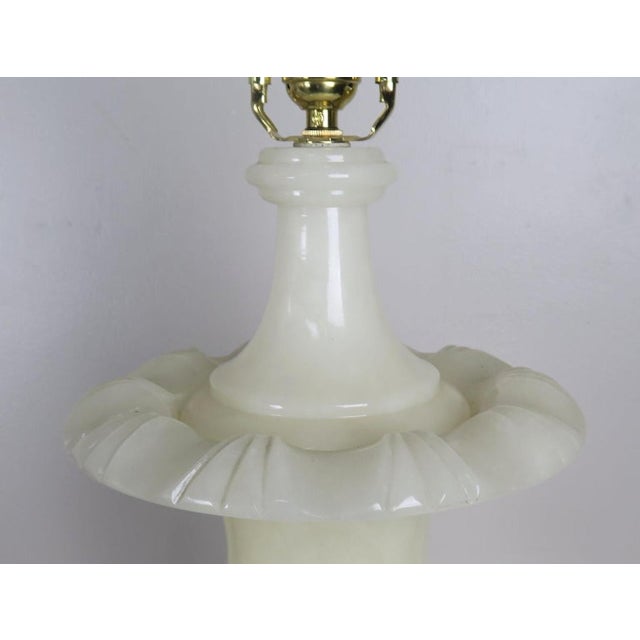Cream Alabaster Urn Shaped Lamps With Hand Painted Parchment Shades, Pair For Sale - Image 4 of 9