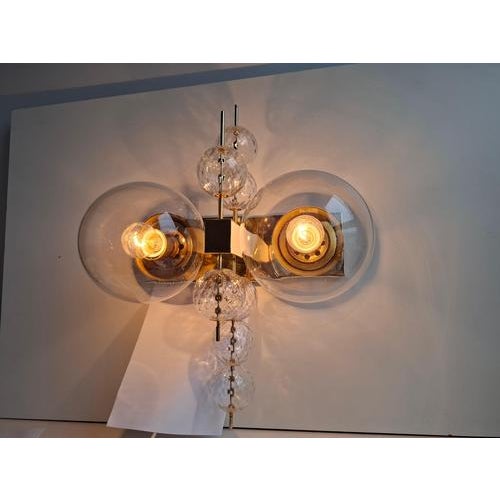 Mid-Century Czech Brass and Glass Wall Sconce attributed to Kamenický Šenov, 1970s For Sale - Image 18 of 18