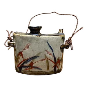Vintage Japanese Hip Flask Glazed Canteen Pottery Vessel