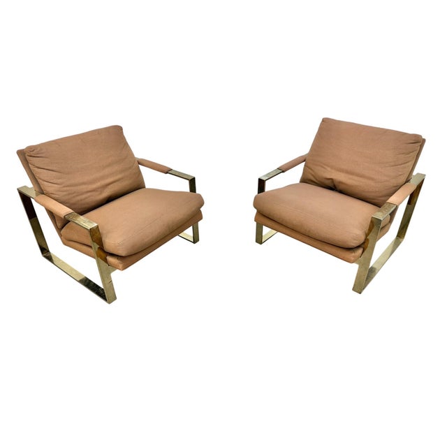 Thayer Coggin Vintage Thayer Coggin Flat Bar Brass Arm Chairs - Set of 2 For Sale - Image 4 of 9