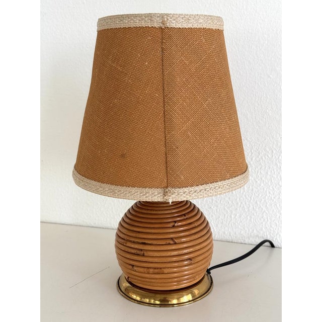Wood Italian Rattan Table Lamp with Brass Details from Vivai del Sud, 1970s For Sale - Image 7 of 10