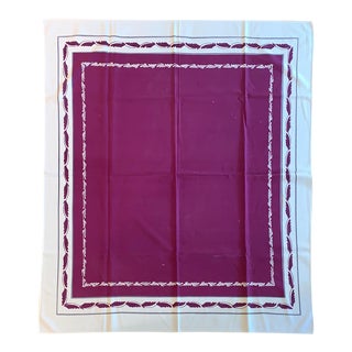 1950s Raspberry and White Bordered Tablecloth For Sale