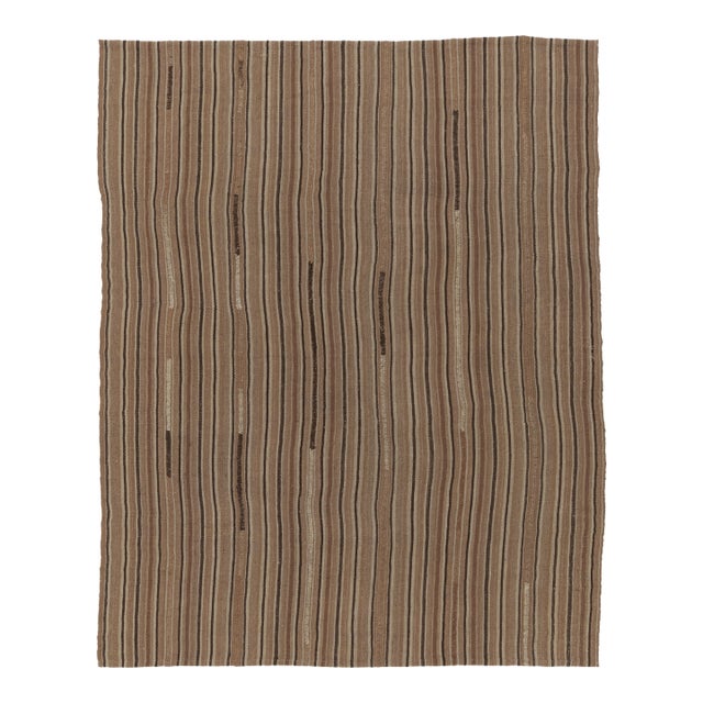 Vintage Persian Kilim, Rich Beige-Brown and Earth Tone Stripes - Rug & Kilim For Sale