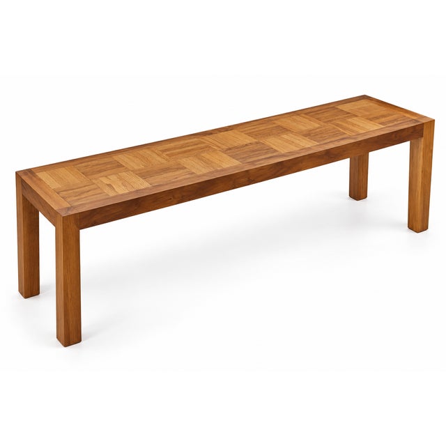 Long console/sofa table with a parquet wood inlay top in a squared checkerboard pattern - Measures approximately 83in long...