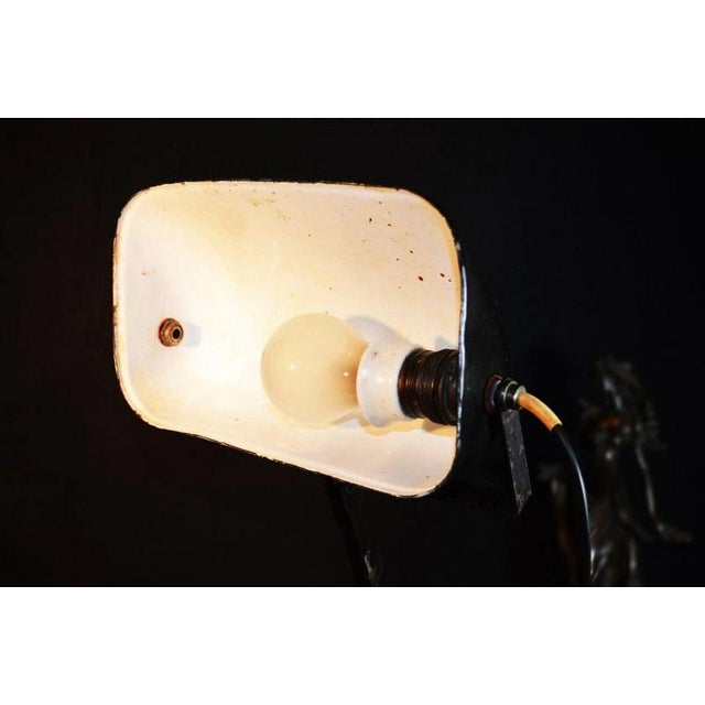 Industrial Bronze Articulated Desk Lamp with Enamel Trough Shade, 1930s For Sale - Image 11 of 13