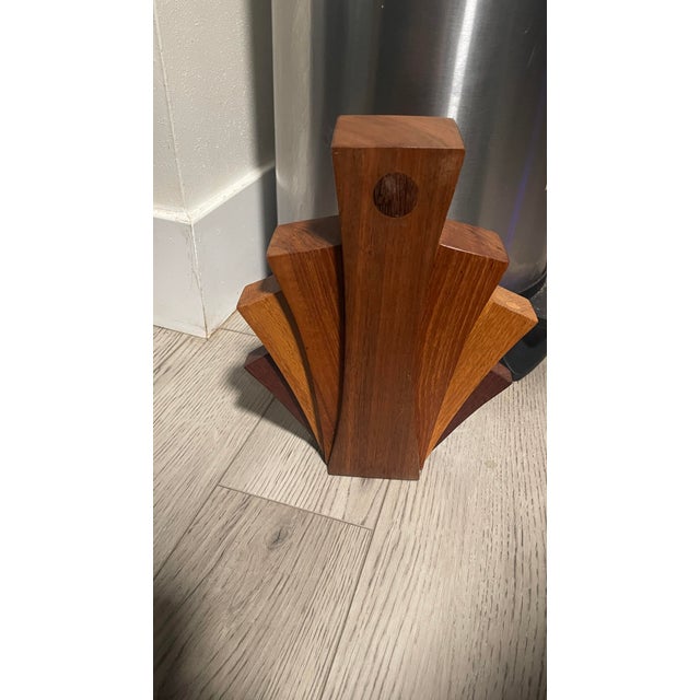 Antique Hand Carved Wooden Sculpture Art, Fan Shaped Layered Woods, 1920’s For Sale - Image 9 of 10