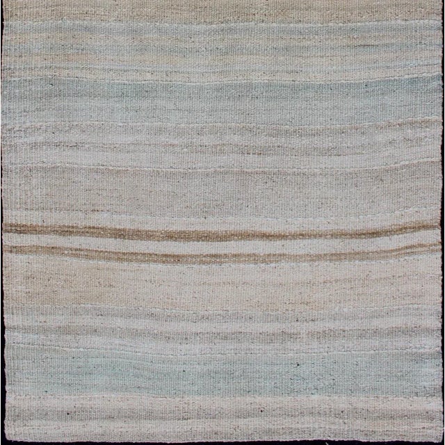 Minimalist Striped Design Vintage Turkish Kilim Runner With Neutral Tones For Sale - Image 4 of 9