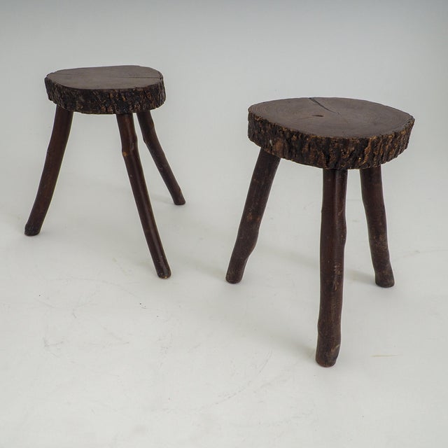 Rustic Rustic Hand-Crafted Wooden Stools, 1960s, Set of 2 For Sale - Image 3 of 18