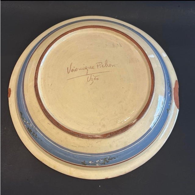 Rare Veironique Pichon Maison Uzes France Clay Bowl Hand Made Pottery 14.5” For Sale - Image 4 of 12
