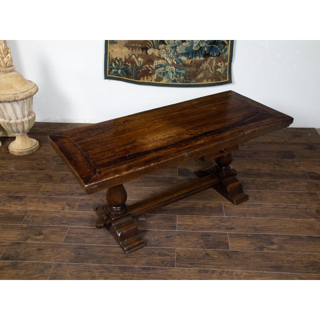 Early Italian 19th Century Walnut Table with Trestle Base and Single Drawer For Sale - Image 11 of 12