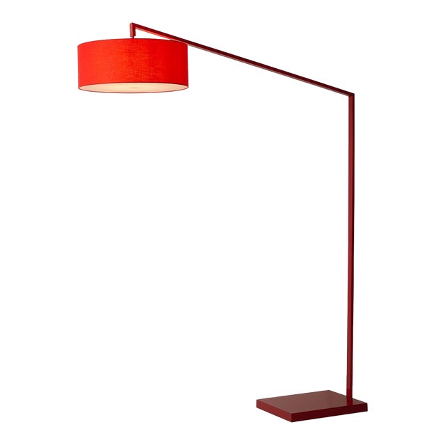 Stretch Arc Floor Lamp - 87", Red Finish, Sturdy Rectangular Base, Dimmer Switch For Sale