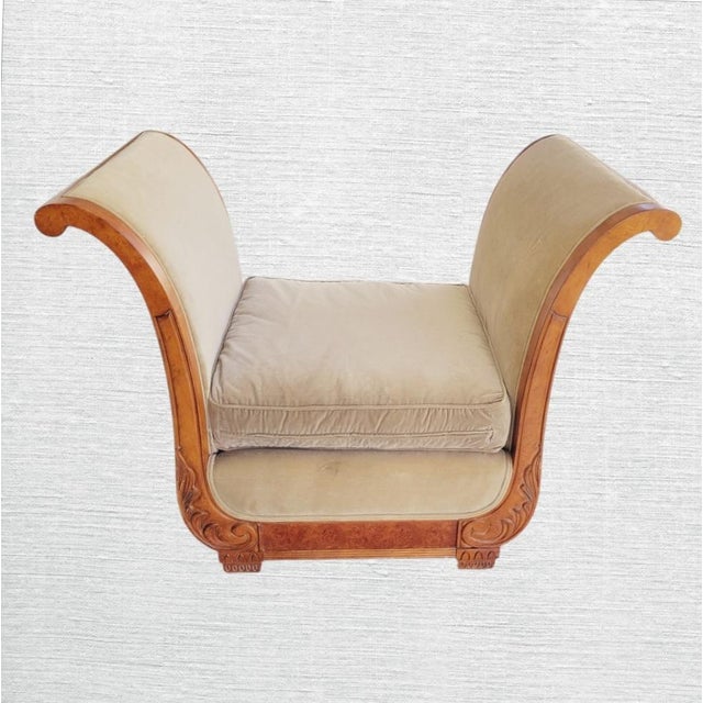 Monumental Vintage Hollywood Regency Neoclassical Curule Style Oversized Velvet Accent Chair / Bench Chair For Sale In West Palm - Image 6 of 14