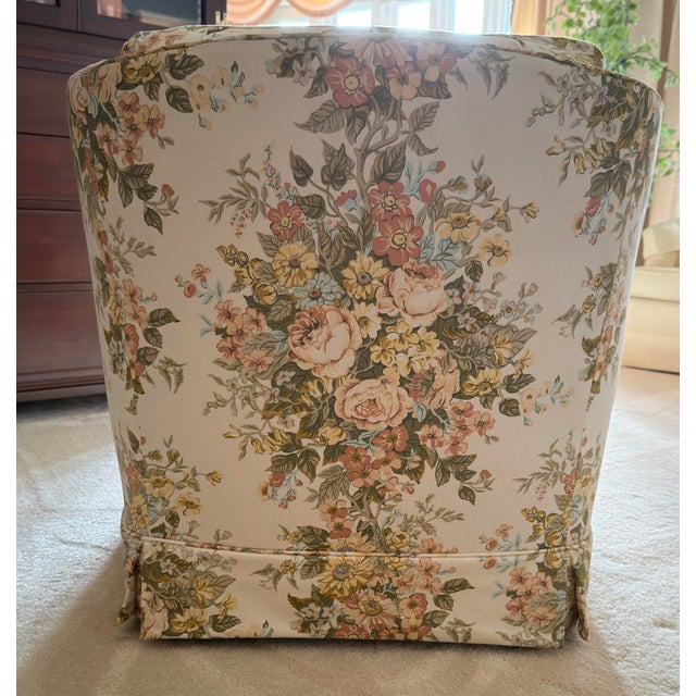 Beige Vintage Floral Upholstered Club Chair With Skirted Base, C. 1970s–1980s For Sale - Image 8 of 9