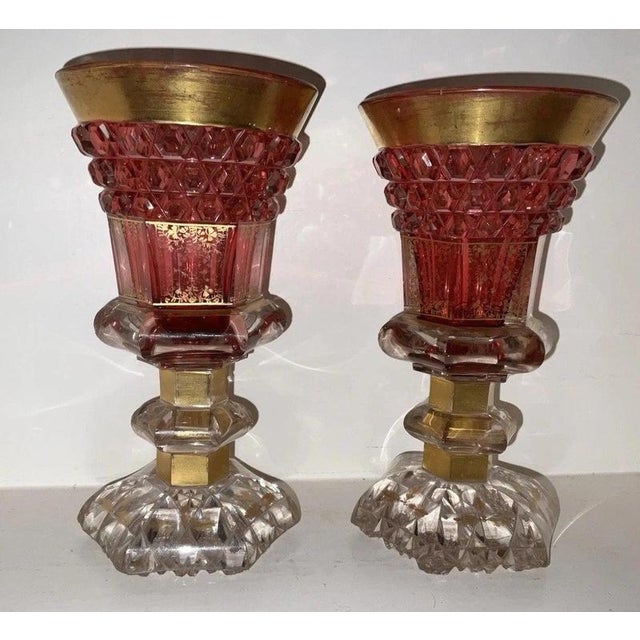 Boho Chic Bohemian Ruby Cut-to-Clear Gilt Glass Goblets from Moser, 1840, Set of 2 For Sale - Image 3 of 18