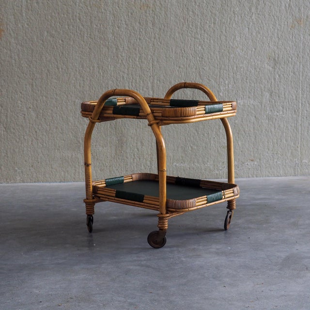 Vintage Bamboo Serving Trolley, 1950s For Sale - Image 4 of 18