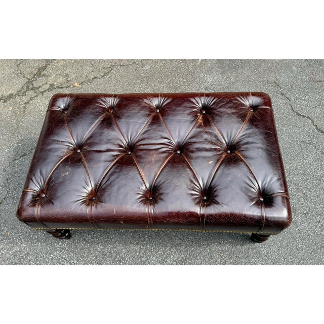 English George Smith Tufted Leather Ottoman For Sale - Image 3 of 7