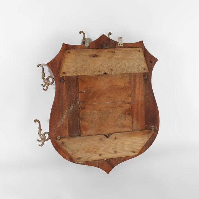 Antique Shield Form Walnut Mirrored Hat Rack With Six Hooks C1890 For Sale - Image 4 of 7