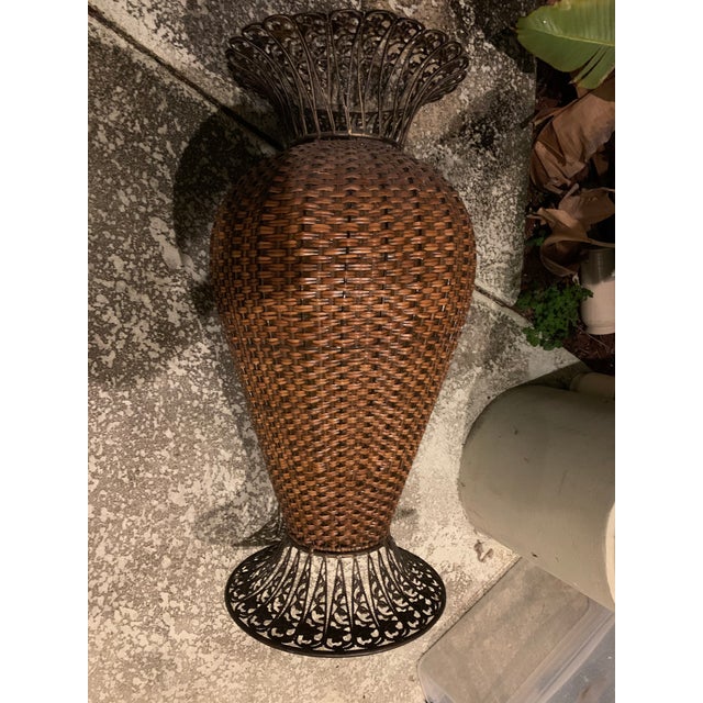 Late 20th Century Boho Tall Wicker & Metal Floor Vase Chairish