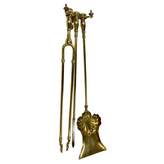 Art Nouveau Vintage Art Nouveau Wall Mount Brass Fireplace Tools, Set of 3 For Sale - Image 3 of 9