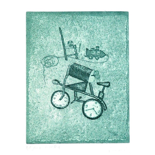 Bicycle of Time - Original Lithograph by Enrico Benaglia - 1970s 1970s For Sale