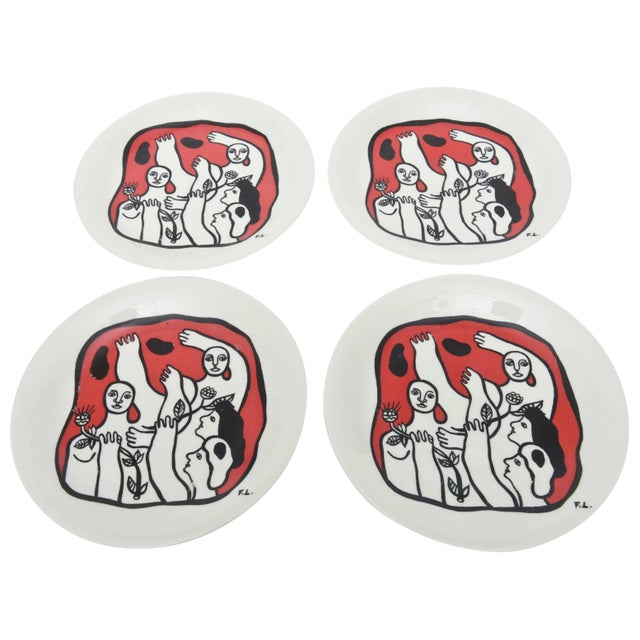 Vintage After Fernand Leger French Limoges Porcelain Plates, Set of Four in Acrobat Series For Sale