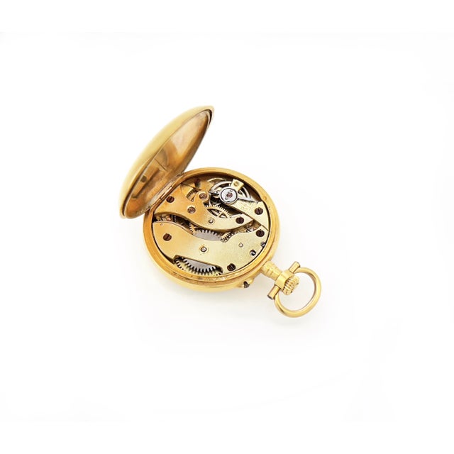 Metal Antique 1900s Pocket Watch, French Hallmarks, 18k Gold, Old Cut Diamond For Sale - Image 7 of 10