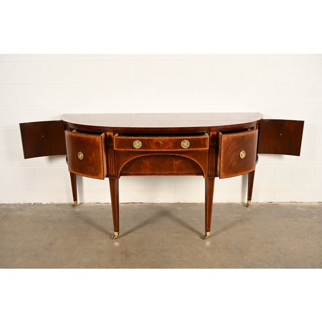 Late 20th Century Baker Furniture Federal Inlaid Mahogany Demilune Sideboard Credenza For Sale - Image 5 of 17