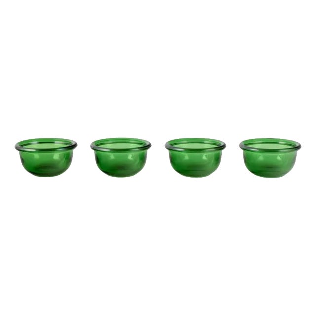 Luna Rinsing Bowls in Green Glass by Kaj Franck, Finland, 1970s, Set of 4 For Sale