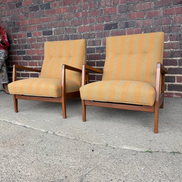Modern Jens Risom Oversized Walnut Lounge Chairs Fully Restored For Sale - Image 3 of 9