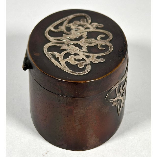 Arts & Crafts Heintz Silver Overlay Bronze Stamp Box For Sale - Image 6 of 14