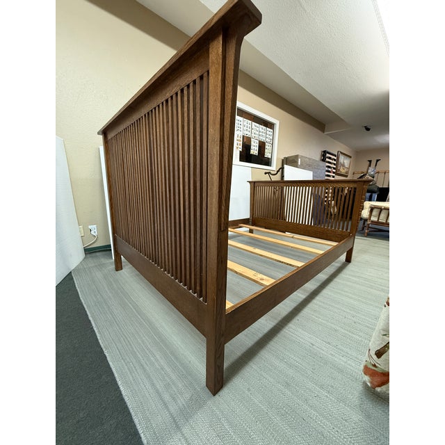 Wood Full Size Arts & Crafts Oak Wood Bed-Frame For Sale - Image 7 of 12
