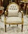French Louis XVI Damask Accent Armchair With Hand-Carved Wood Frame & Gold Leaf Details For Sale In Miami - Image 6 of 6