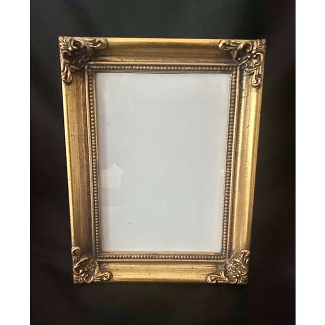 Wood Vintage Carr Gold Gilt Style Baroque-Style Wood Picture Frame 5 X 7” With Velvet Easel Back. For Sale - Image 7 of 13
