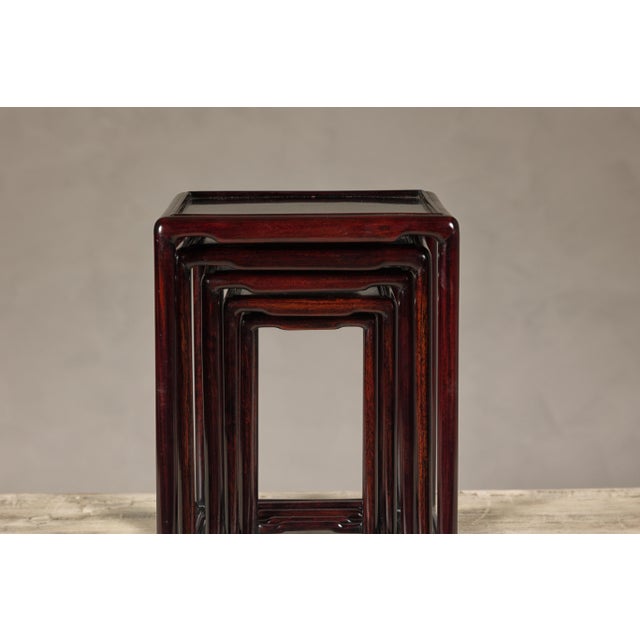Brown Small Size Dark Rosewood Nesting Tables with Humpback Stretchers - Set of 5 For Sale - Image 8 of 12